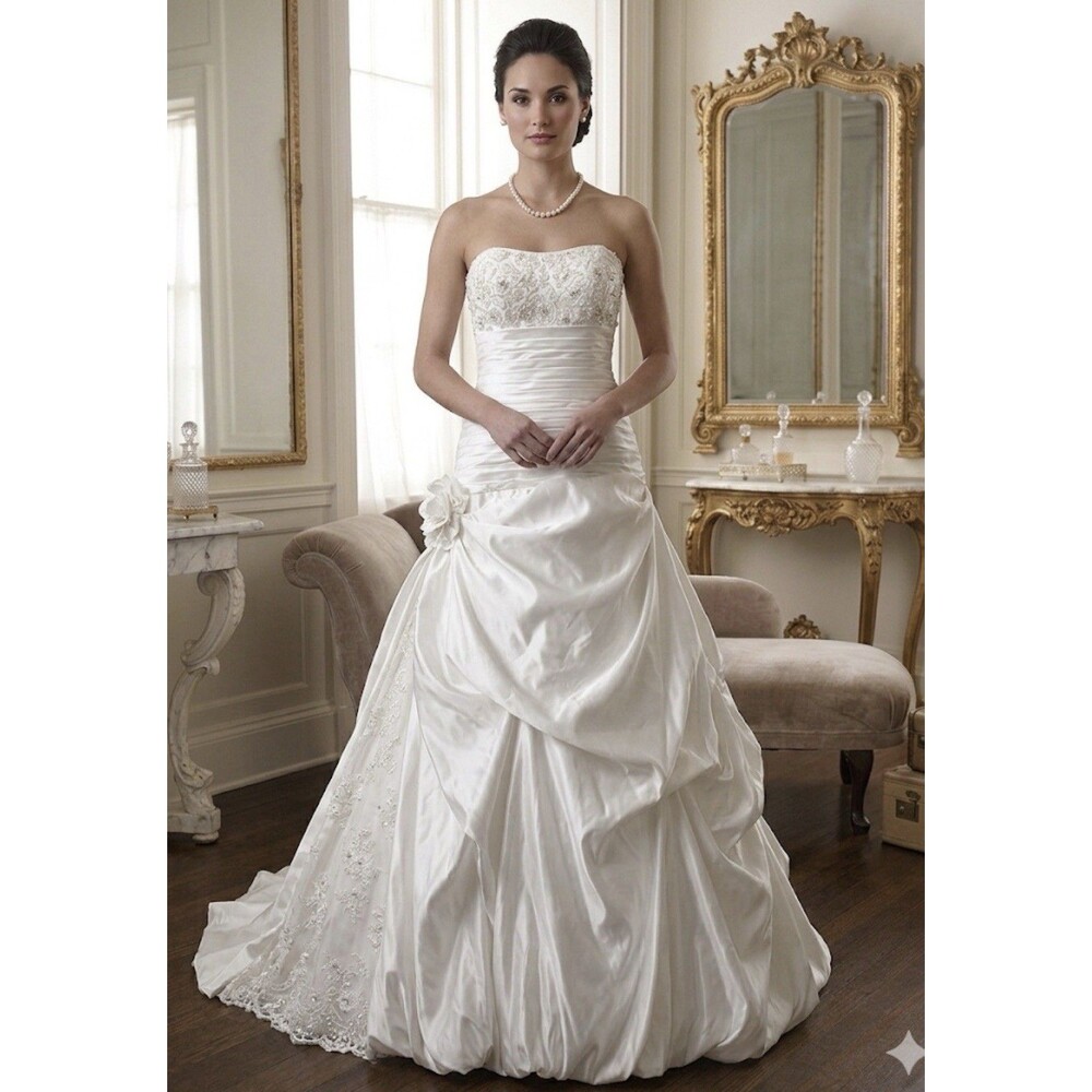 Strapless Satin Wedding Dress Size 16 Corset Back Pick Up Skirt By Sky Vogue